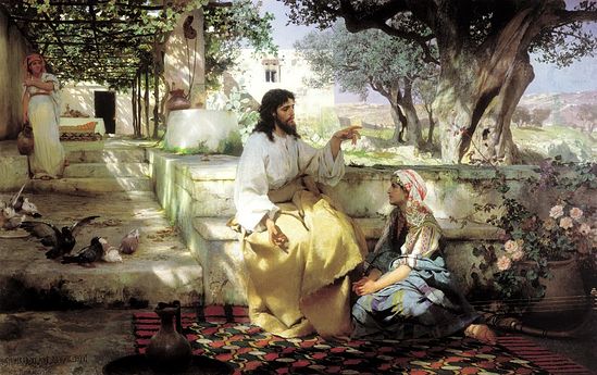 Христос у Марфы и Марии. (Семирадский Г.И., 1886г., масло)